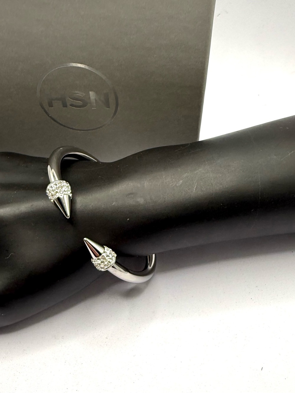 Crystal-Embellished Open Spike Cuff Bracelet - Silver